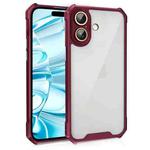 For iPhone 16 Plus Shockproof Acrylic Phone Case with Lens Glass Film(Wine Red)