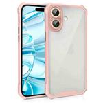 For iPhone 16 Shockproof Acrylic Phone Case with Lens Glass Film(Pink)