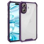 For iPhone 16 Shockproof Acrylic Phone Case with Lens Glass Film(Purple)