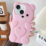 For iPhone 15 Bear Shape Oil-sprayed TPU Phone Case(Pink)
