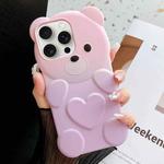 For iPhone 15 Pro Bear Shape Oil-sprayed Gradient TPU Phone Case(Pink Purple)