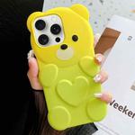 For iPhone 15 Pro Bear Shape Oil-sprayed Gradient TPU Phone Case(Yellow Green)