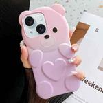 For iPhone 15 Bear Shape Oil-sprayed Gradient TPU Phone Case(Pink Purple)