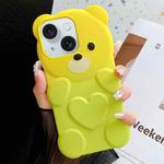 For iPhone 14 Bear Shape Oil-sprayed Gradient TPU Phone Case(Yellow Green)