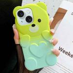 For iPhone 14 Bear Shape Oil-sprayed Gradient TPU Phone Case(Green Cyan-blue)