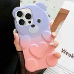 For iPhone 14 Pro Bear Shape Oil-sprayed Gradient TPU Phone Case(Purple Pink)