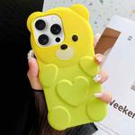For iPhone 13 Pro Bear Shape Oil-sprayed Gradient TPU Phone Case(Yellow Green)
