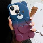 For iPhone 13 Bear Shape Oil-sprayed Gradient TPU Phone Case(Blue Purple)