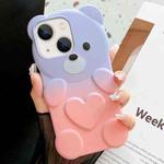 For iPhone 13 Bear Shape Oil-sprayed Gradient TPU Phone Case(Purple Pink)