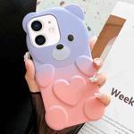 For iPhone 12 Bear Shape Oil-sprayed Gradient TPU Phone Case(Purple Pink)