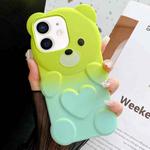 For iPhone 12 Bear Shape Oil-sprayed Gradient TPU Phone Case(Green Cyan-blue)