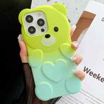 For iPhone 12 Pro Max Bear Shape Oil-sprayed Gradient TPU Phone Case(Green Cyan-blue)