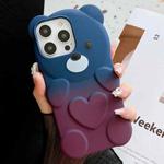 For iPhone 12 Pro Bear Shape Oil-sprayed Gradient TPU Phone Case(Blue Purple)