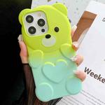 For iPhone 12 Pro Bear Shape Oil-sprayed Gradient TPU Phone Case(Green Cyan-blue)