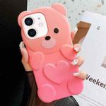 For iPhone 11 Bear Shape Oil-sprayed Gradient TPU Phone Case(Pink Rose Red)