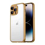 For iPhone 14 Pro Max Macaron PC Phone Pure Border Frame with Lens Glass Film(Gold)