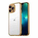 For iPhone 13 Pro Max Macaron PC Phone Pure Border Frame with Lens Glass Film(Gold)