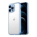 For iPhone 12 Pro Max Macaron PC Phone Pure Border Frame with Lens Glass Film(Blue)