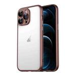 For iPhone 12 Pro Max Macaron PC Phone Pure Border Frame with Lens Glass Film(Brown)