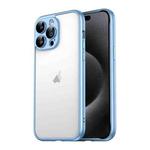 For iPhone 15 Pro Macaron PC Phone Pure Border Frame with Lens Glass Film(Blue)