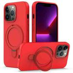 For iPhone 12 Pro Max MagSafe Magnetic Liquid Silicone Phone Case with Ring Holder(Red)