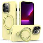 For iPhone 12 Pro Max MagSafe Magnetic Liquid Silicone Phone Case with Ring Holder(Yellow)