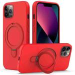 For iPhone 12 Pro MagSafe Magnetic Liquid Silicone Phone Case with Ring Holder(Red)