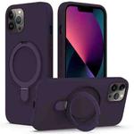 For iPhone 12 Pro MagSafe Magnetic Liquid Silicone Phone Case with Ring Holder(Purple)