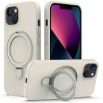 For iPhone 13 Liquid Silicone MagSafe Magnetic Phone Case with Ring Holder(Antique White)