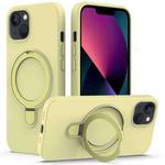 For iPhone 13 MagSafe Magnetic Liquid Silicone Phone Case with Ring Holder(Yellow)