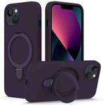 For iPhone 14 Plus MagSafe Magnetic Liquid Silicone Phone Case with Ring Holder(Purple)