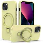 For iPhone 14 Plus MagSafe Magnetic Liquid Silicone Phone Case with Ring Holder(Yellow)