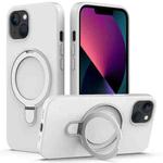 For iPhone 14 Liquid Silicone MagSafe Magnetic Phone Case with Ring Holder(White)