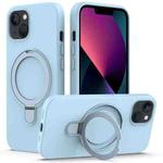 For iPhone 15 MagSafe Magnetic Liquid Silicone Phone Case with Ring Holder(Sky Blue)