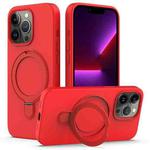 For iPhone 15 Pro MagSafe Magnetic Liquid Silicone Phone Case with Ring Holder(Red)