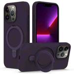 For iPhone 15 Pro MagSafe Magnetic Liquid Silicone Phone Case with Ring Holder(Purple)