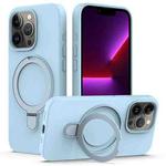 For iPhone 15 Pro MagSafe Magnetic Liquid Silicone Phone Case with Ring Holder(Sky Blue)