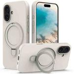 For iPhone 16 Plus Liquid Silicone MagSafe Magnetic Phone Case with Ring Holder(Antique White)