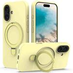 For iPhone 16 Plus Liquid Silicone MagSafe Magnetic Phone Case with Ring Holder(Yellow)