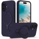 For iPhone 16 Plus Liquid Silicone MagSafe Magnetic Phone Case with Ring Holder(Midnight Blue)