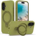 For iPhone 16 Plus Liquid Silicone MagSafe Magnetic Phone Case with Ring Holder(Willow Green)