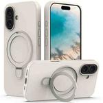 For iPhone 16 Liquid Silicone MagSafe Magnetic Phone Case with Ring Holder(Antique White)