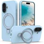 For iPhone 16 Liquid Silicone MagSafe Magnetic Phone Case with Ring Holder(Sky Blue)