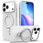 For iPhone 17 Pro Max Liquid Silicone MagSafe Magnetic Phone Case with Ring Holder(White)