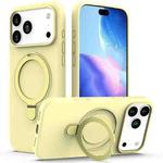For iPhone 17 Pro Max Liquid Silicone MagSafe Magnetic Phone Case with Ring Holder(Yellow)