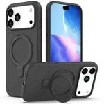 For iPhone 17 Pro Max Liquid Silicone MagSafe Magnetic Phone Case with Ring Holder(Carbon Black)
