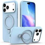 For iPhone 17 Pro Max Liquid Silicone MagSafe Magnetic Phone Case with Ring Holder(Sky Blue)