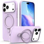 For iPhone 17 Pro Max Liquid Silicone MagSafe Magnetic Phone Case with Ring Holder(Lilac Purple)