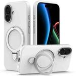 For iPhone 17 Liquid Silicone MagSafe Magnetic Phone Case with Ring Holder(White)