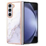 For Samsung Galaxy Z Fold5 5G Electroplating Marble Dual-side IMD Phone Case(White 006)